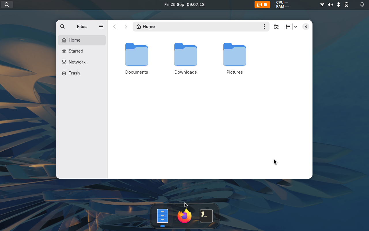 GNOME Files beneath the Bingux dock in a Gnoblin session